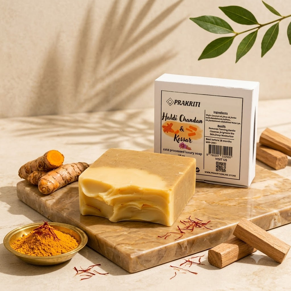 Natural Handmade Haldi, Chandan & Kesar Soap | Herbal & Nourishing Bath Soap