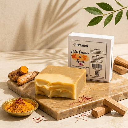 Natural Handmade Haldi, Chandan & Kesar Soap | Herbal & Nourishing Bath Soap