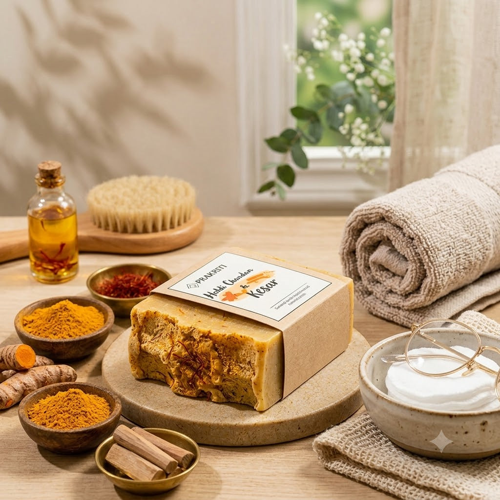 natural handmade haldi, chandan & kesar soap | herbal & nourishing bath soap
