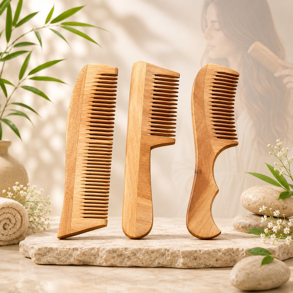 Natural Neem Wood Comb| Pack of 3  | Gentle Hair Care & Everyday Grooming