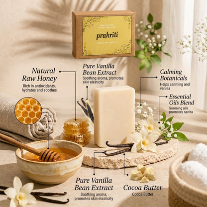 Pack Of 3 | Natural Handmade Honey vanilla Soap | Gentle, Nourishing & Refreshing Bath Soap - Free loofah