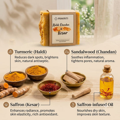 Natural Handmade Haldi, Chandan & Kesar Soap | Herbal & Nourishing Bath Soap