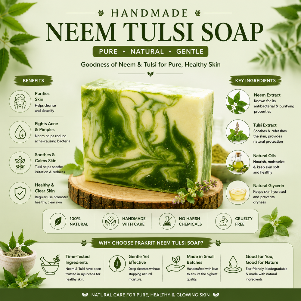 Natural Handmade Neem & Tulsi Soap | Herbal Deep Cleansing Bath Soap