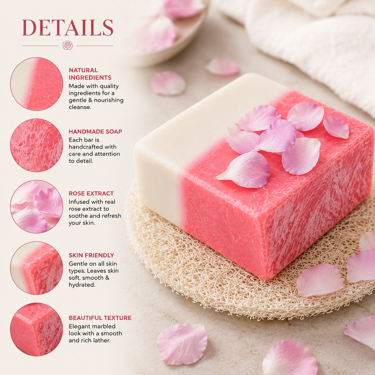 handmade cold processed rose soap | gentle, nourishing & refreshing bath soap