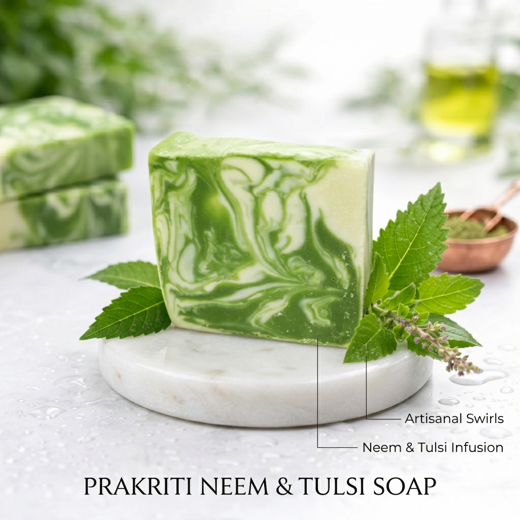natural handmade neem & tulsi soap | herbal deep cleansing bath soap