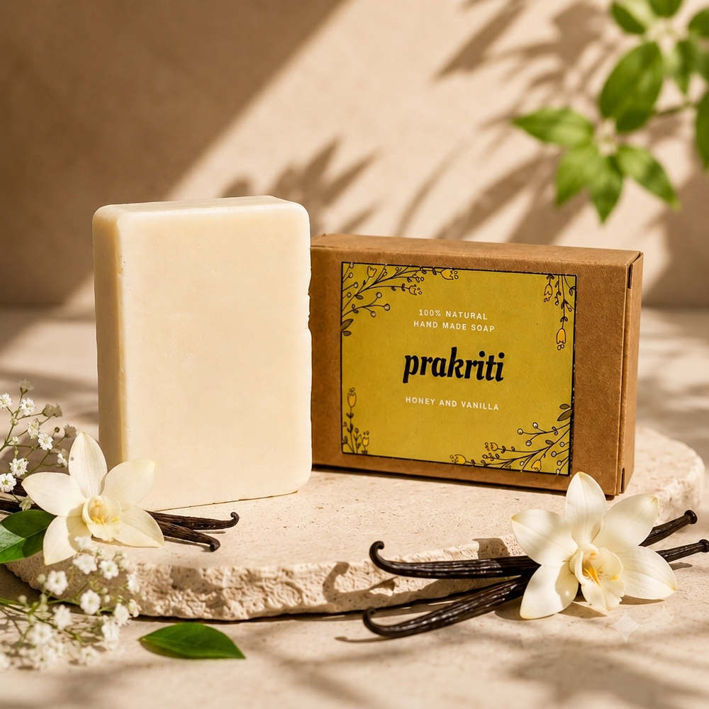 Pack Of 3 | Natural Handmade Honey vanilla Soap | Gentle, Nourishing & Refreshing Bath Soap - Free loofah