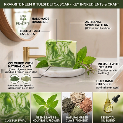 Natural Handmade Neem & Tulsi Soap | Herbal Deep Cleansing Bath Soap