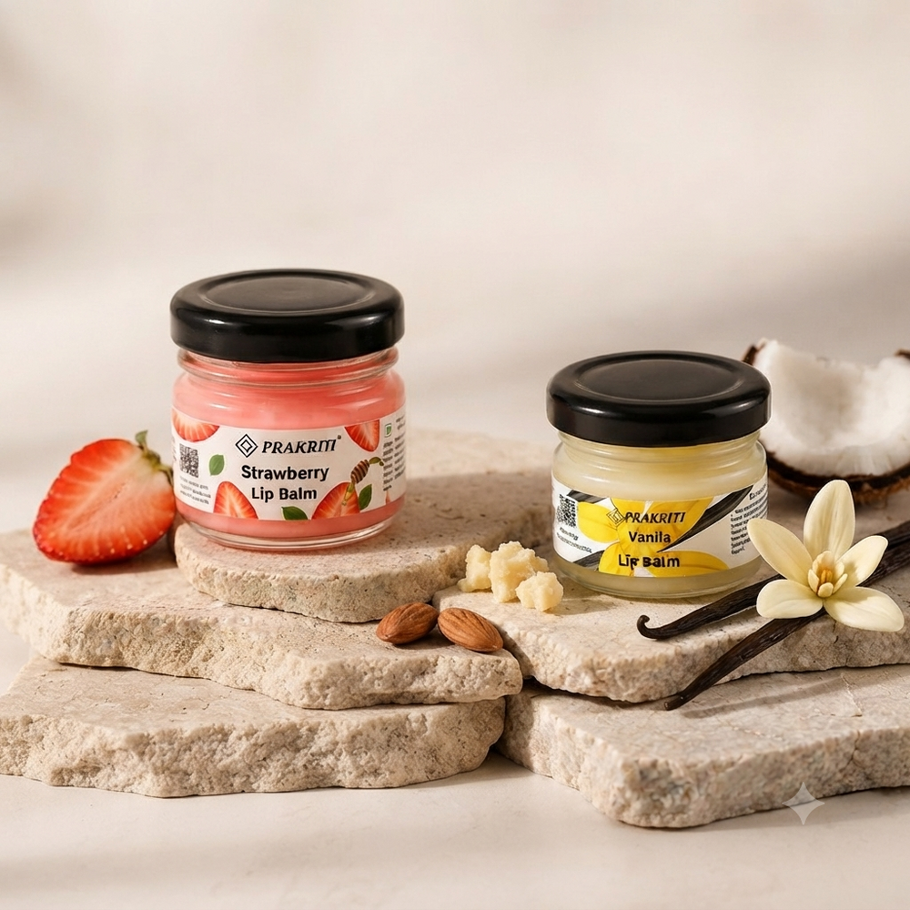 Vanilla & Strawberry Lip Balm | Pack of 2  | Moisturizing Lip Care for Dry & Chapped Lips | Natural Glossy Finish