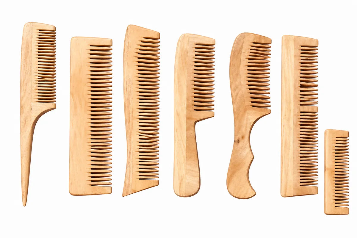 combo of 7 handmade natural neem wood combs | eco-friendly hair care set