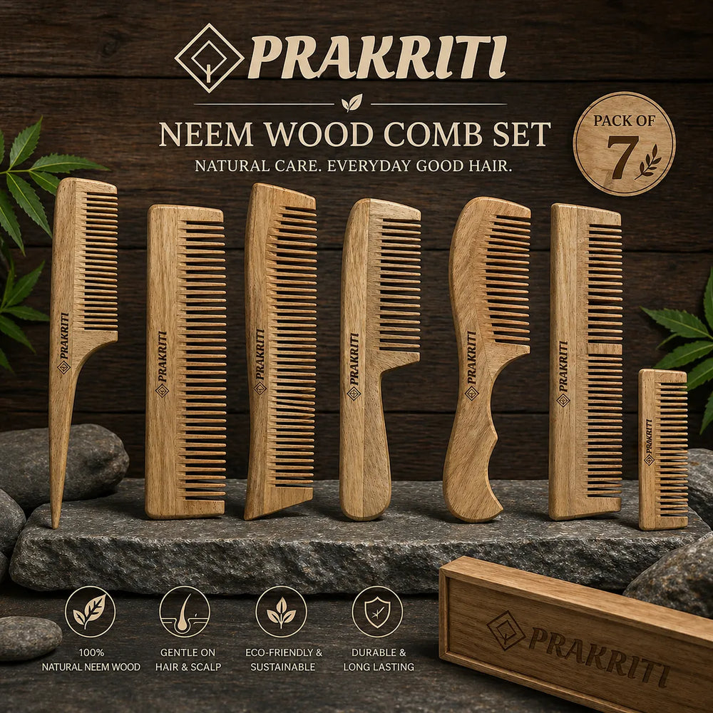 Combo of 7 Handmade Natural Neem Wood Combs | Eco-Friendly Hair Care Set
