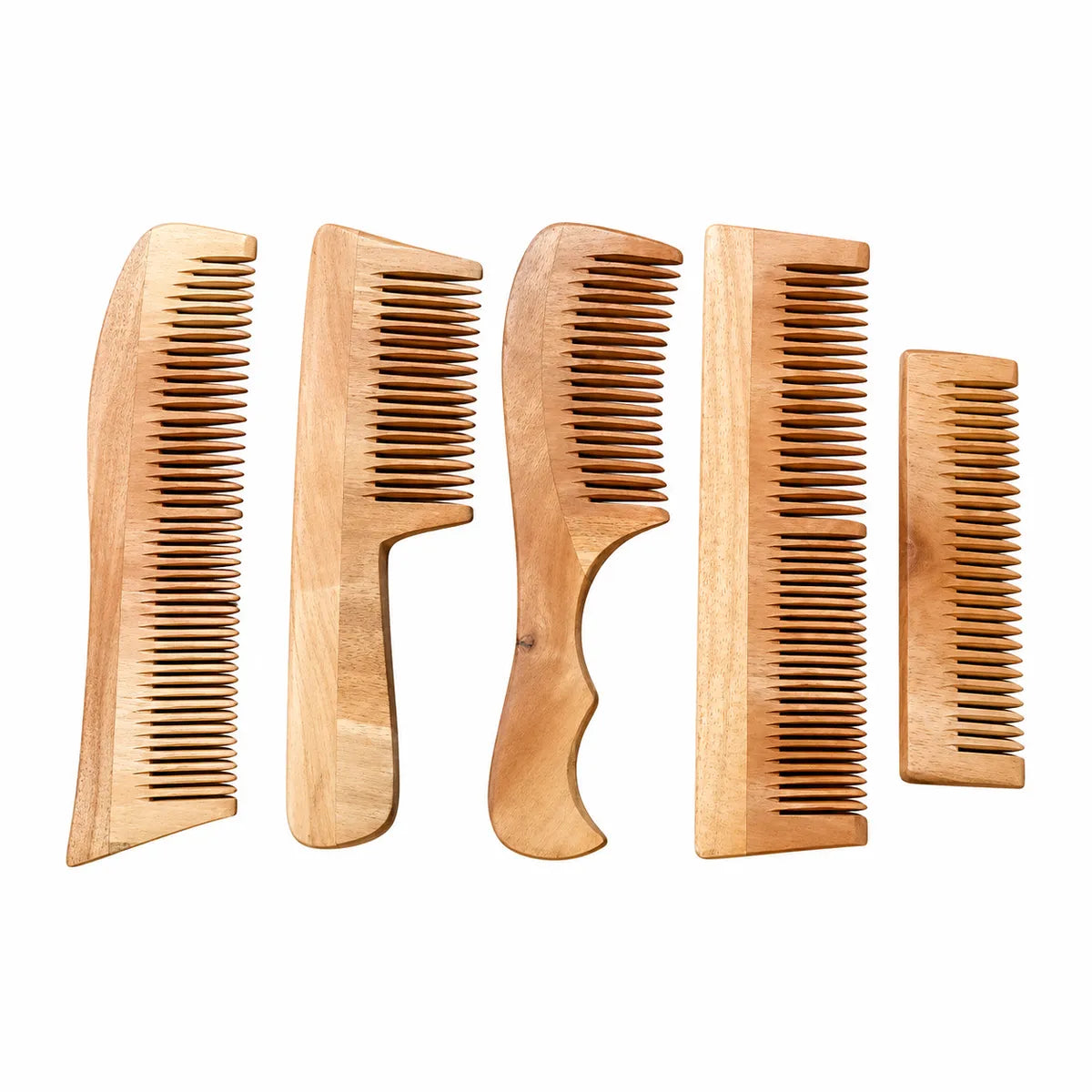 combo of 5 handmade natural neem wood combs | eco-friendly hair care set