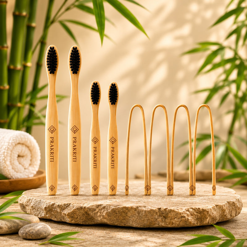Adult Bamboo Toothbrush Set with Charcoal Bristles | Eco-Friendly Oral Care