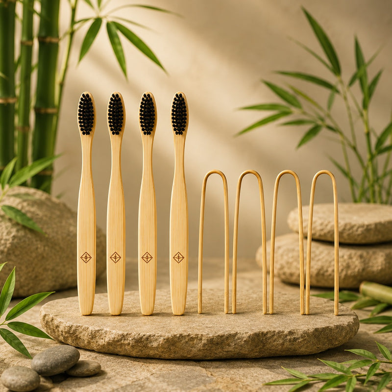 Adult Bamboo Toothbrush Set with Charcoal Bristles | Eco-Friendly Oral Care