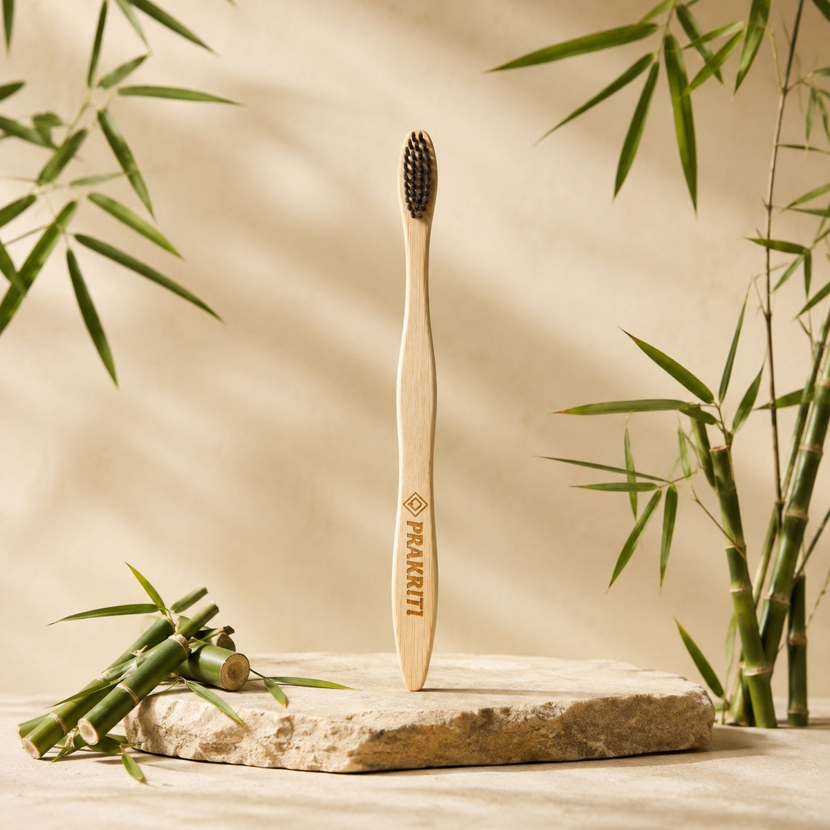pack of 4 bamboo toothbrushes with soft charcoal bristles | eco-friendly oral care