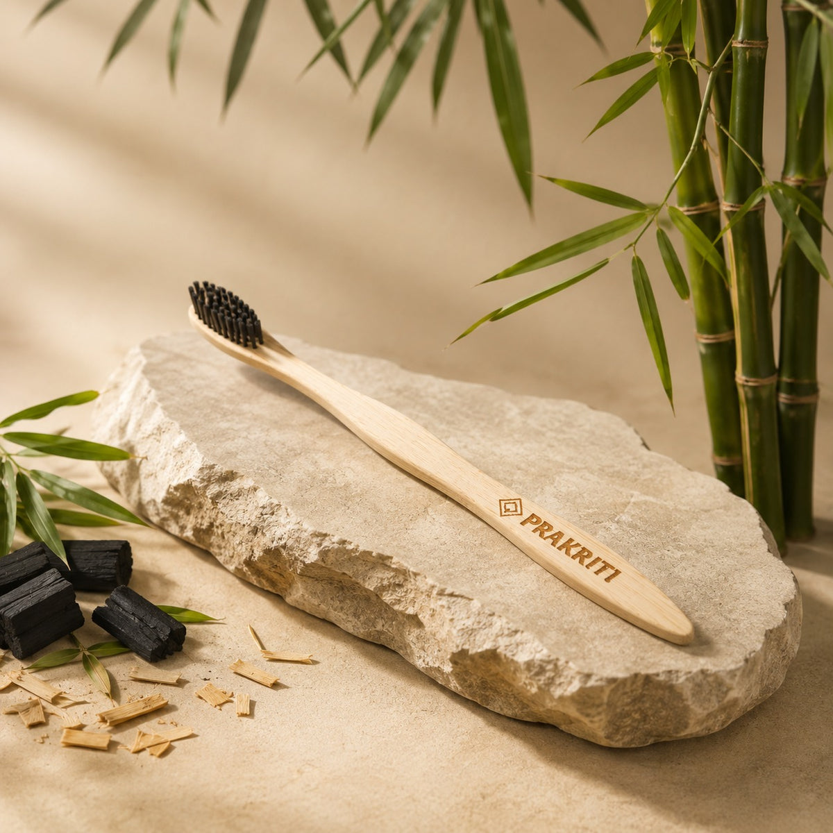 pack of 4 bamboo toothbrushes with soft charcoal bristles | eco-friendly oral care