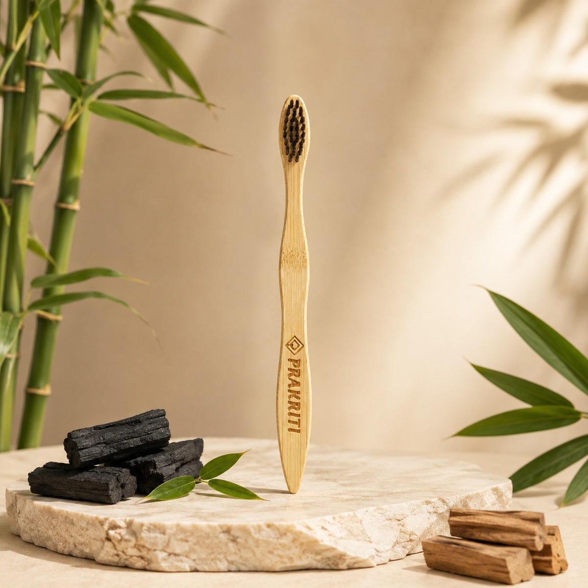 pack of 4 bamboo toothbrushes with soft charcoal bristles | eco-friendly oral care