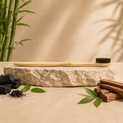 Pack of 4 Bamboo Toothbrushes with Soft Charcoal Bristles | Eco-Friendly Oral Care
