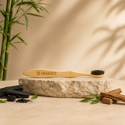 Pack of 4 Bamboo Toothbrushes with Soft Charcoal Bristles | Eco-Friendly Oral Care