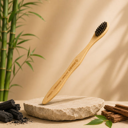 Pack of 4 Bamboo Toothbrushes with Soft Charcoal Bristles | Eco-Friendly Oral Care