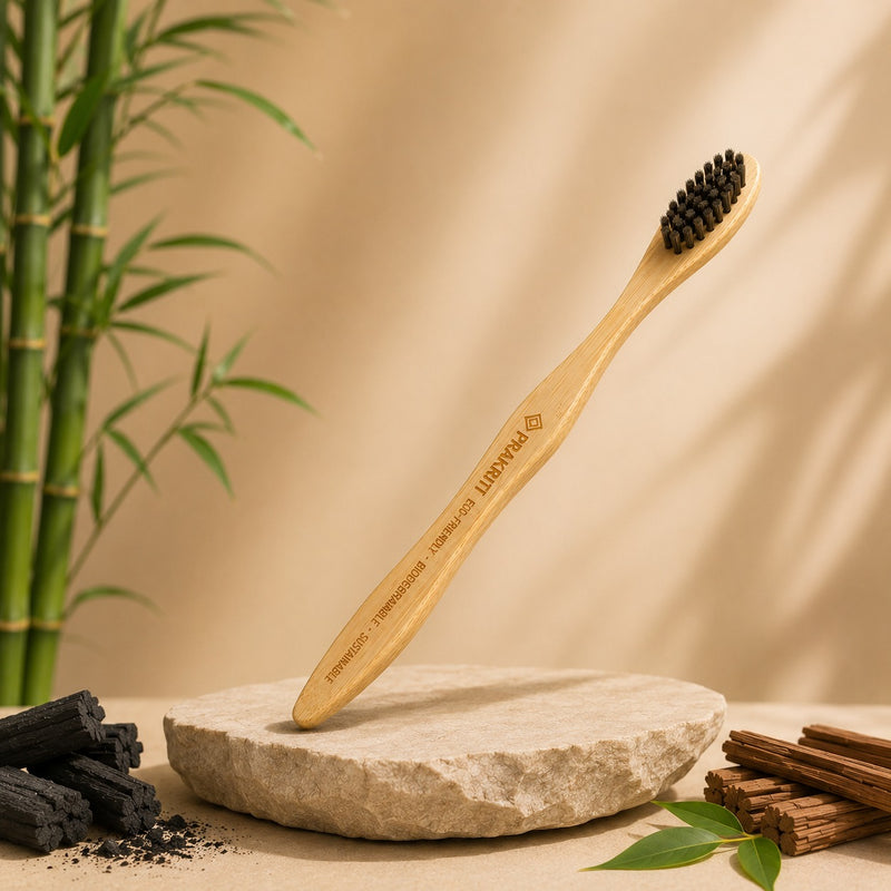 Pack of 4 Bamboo Toothbrushes with Soft Charcoal Bristles | Eco-Friendly Oral Care