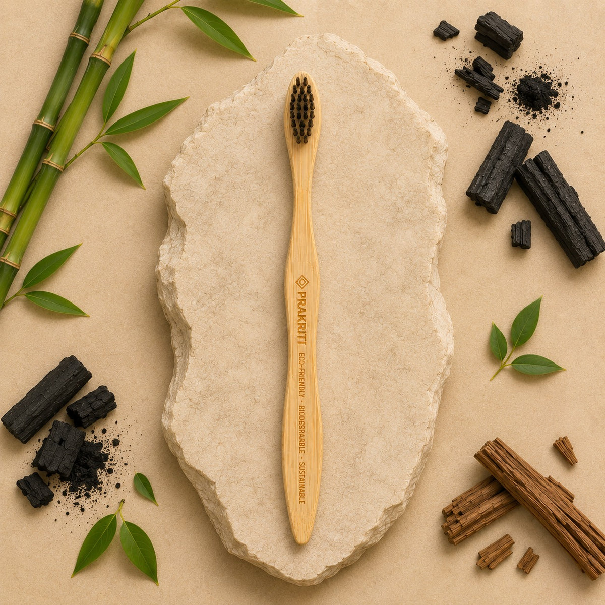 pack of 4 bamboo toothbrushes with soft charcoal bristles | eco-friendly oral care