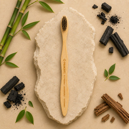 Pack of 4 Bamboo Toothbrushes with Soft Charcoal Bristles | Eco-Friendly Oral Care