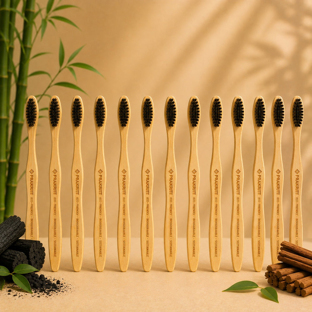 Pack of 12 Bamboo Toothbrushes with Soft Charcoal Bristles | Eco-Friendly Oral Care