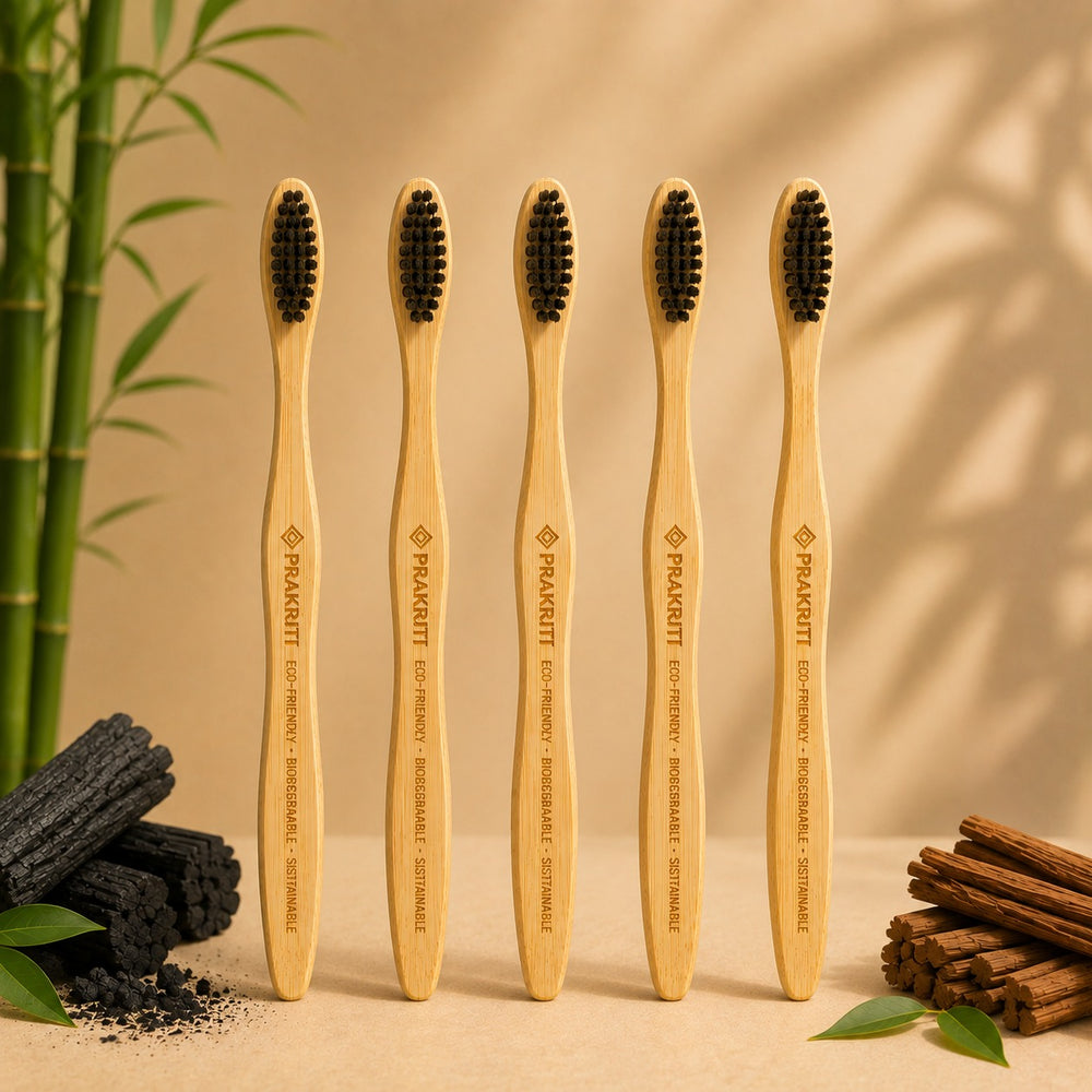 Pack of 5 Eco-Friendly Bamboo Toothbrushes with Charcoal Bristles for Kids