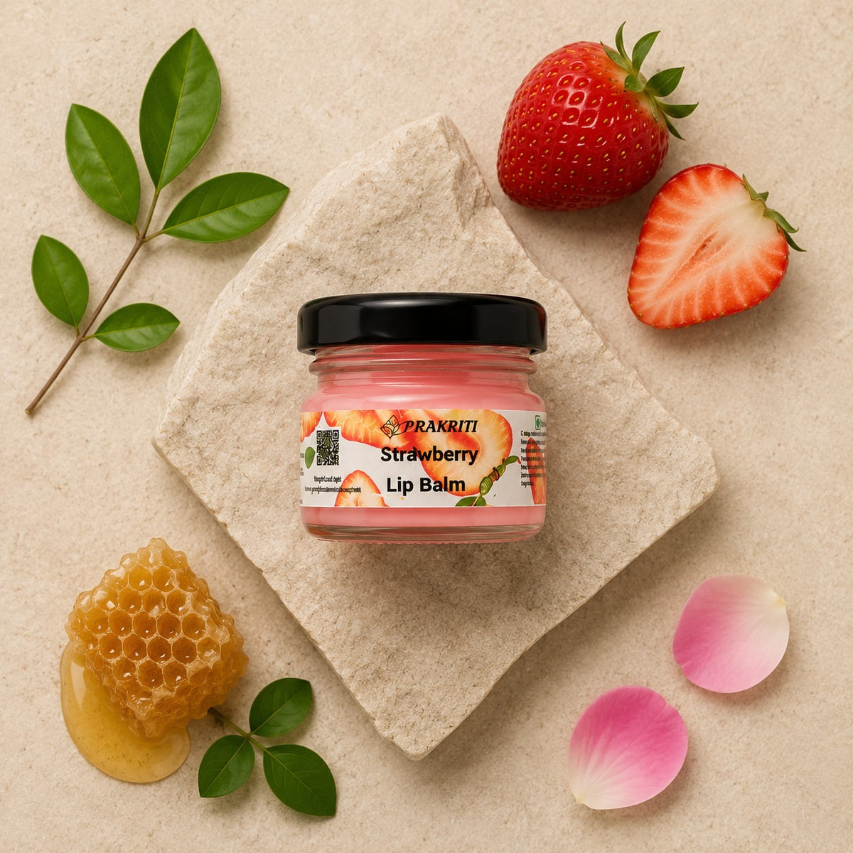 strawberry lip balm | moisturizing lip care for dry & chapped lips | natural glossy finish