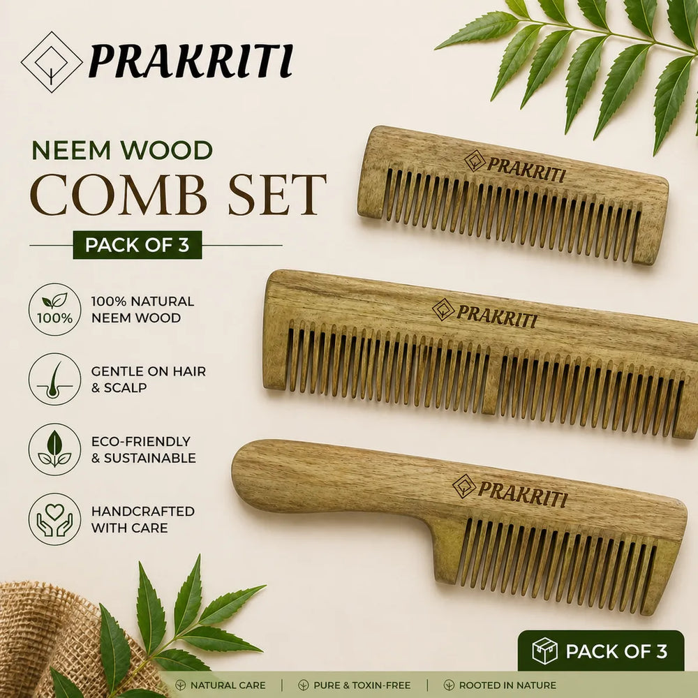 Combo of 3 Handmade Natural Neem Wood Combs | Eco-Friendly Hair Care
