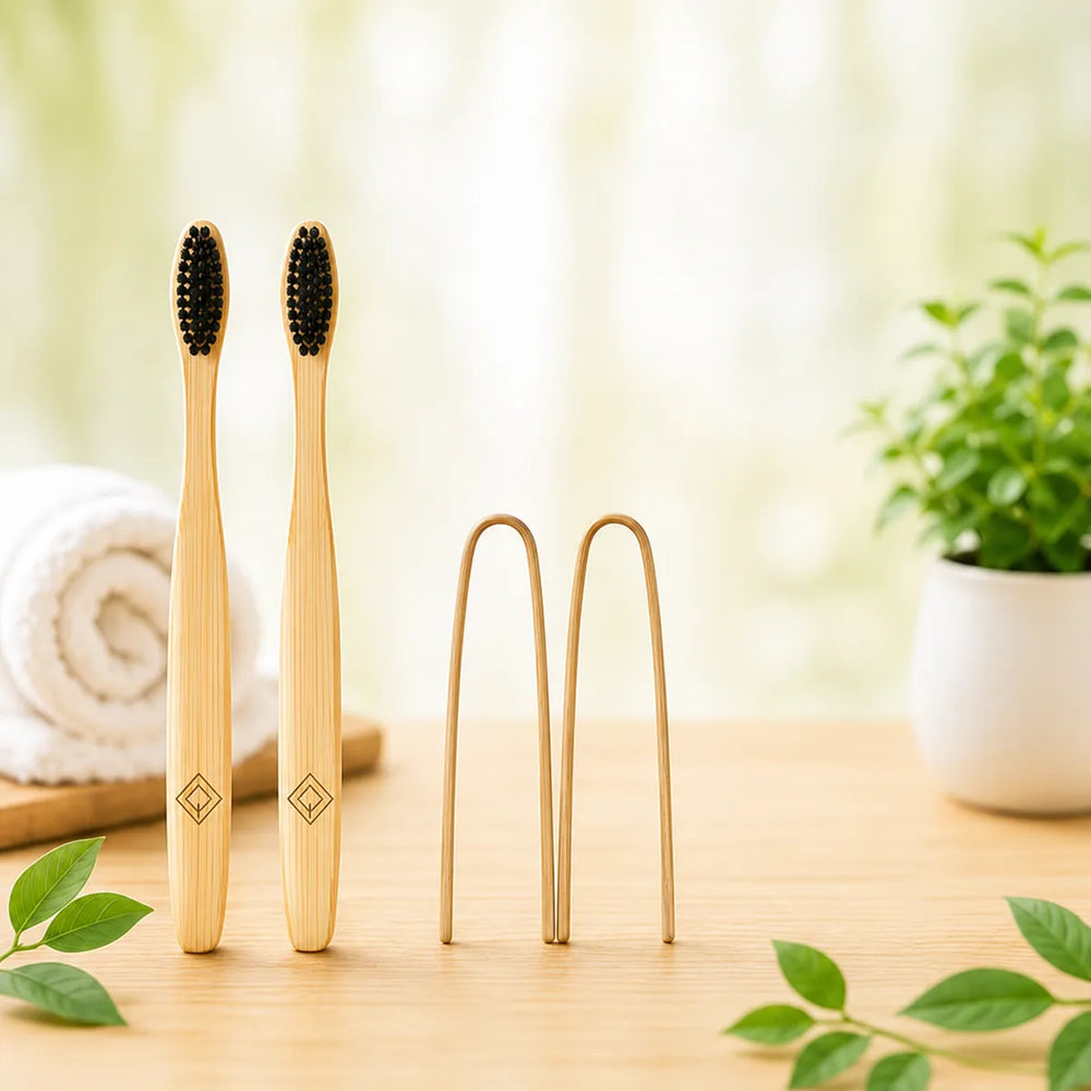 Couple Bamboo Toothbrush Set with Charcoal Bristles | Eco-Friendly Oral Care
