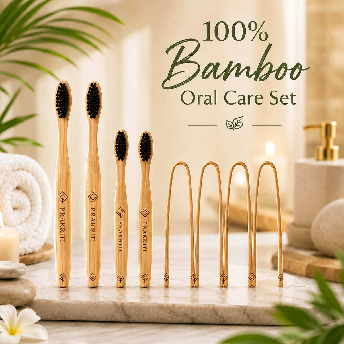bamboo toothbrush family set with charcoal bristles | eco-friendly oral care