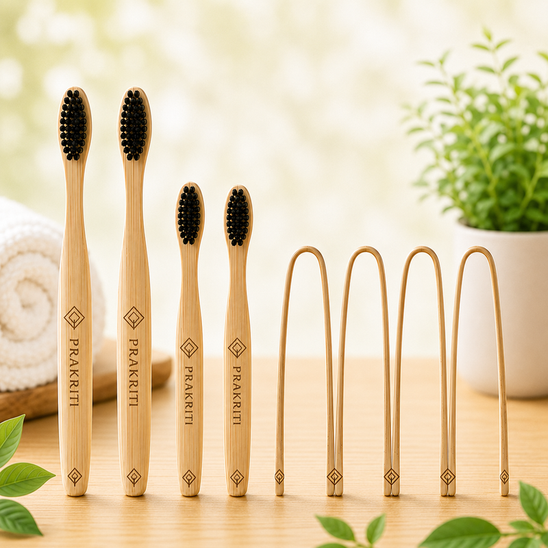 Bamboo Toothbrush Family Set with Charcoal Bristles | Eco-Friendly Oral Care