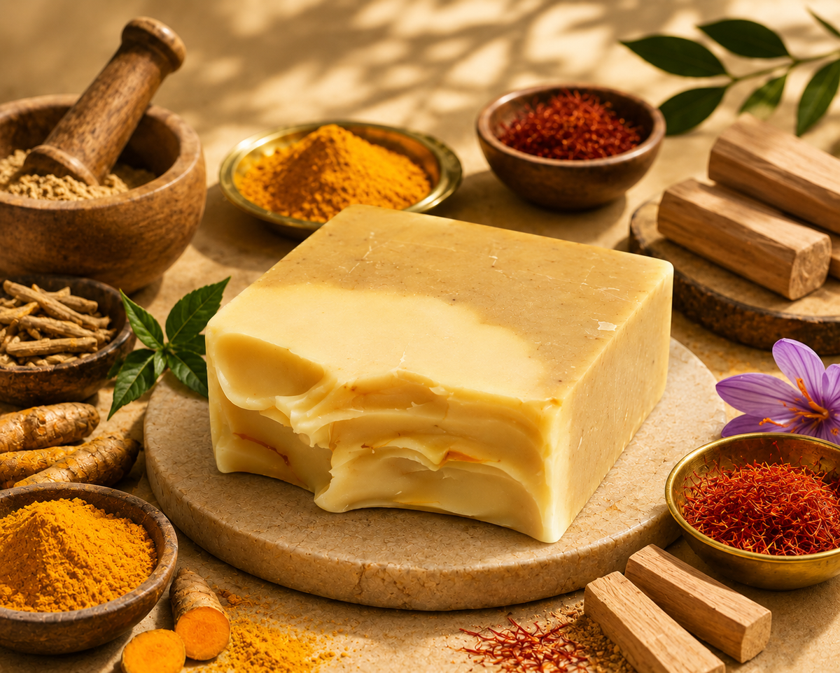 natural handmade haldi, chandan & kesar soap | herbal & nourishing bath soap