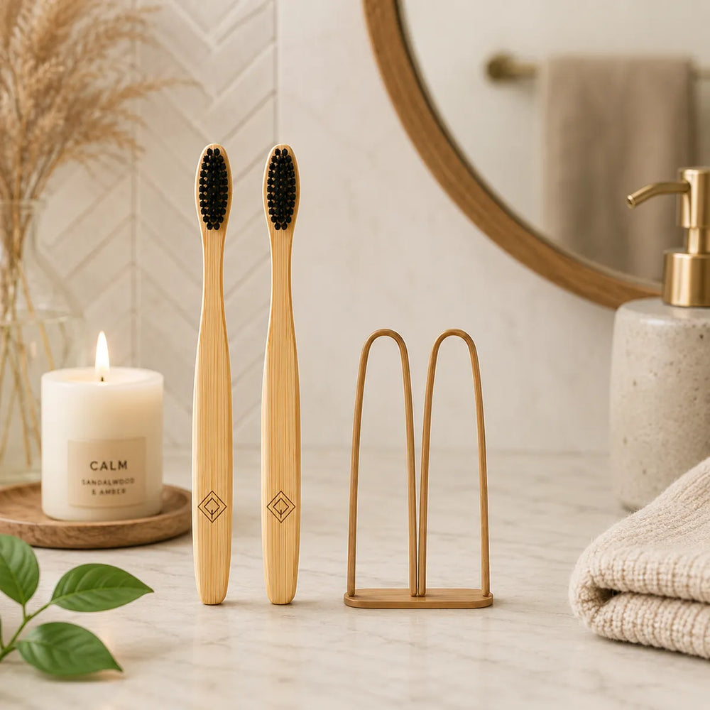 Couple Bamboo Toothbrush Set with Charcoal Bristles | Eco-Friendly Oral Care