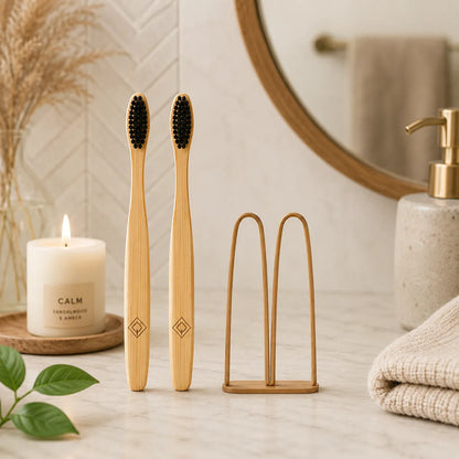 Couple Bamboo Toothbrush Set with Charcoal Bristles | Eco-Friendly Oral Care