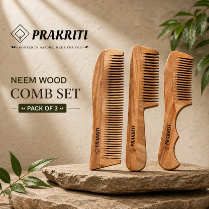 Natural Neem Wood Comb| Pack of 3  | Gentle Hair Care & Everyday Grooming